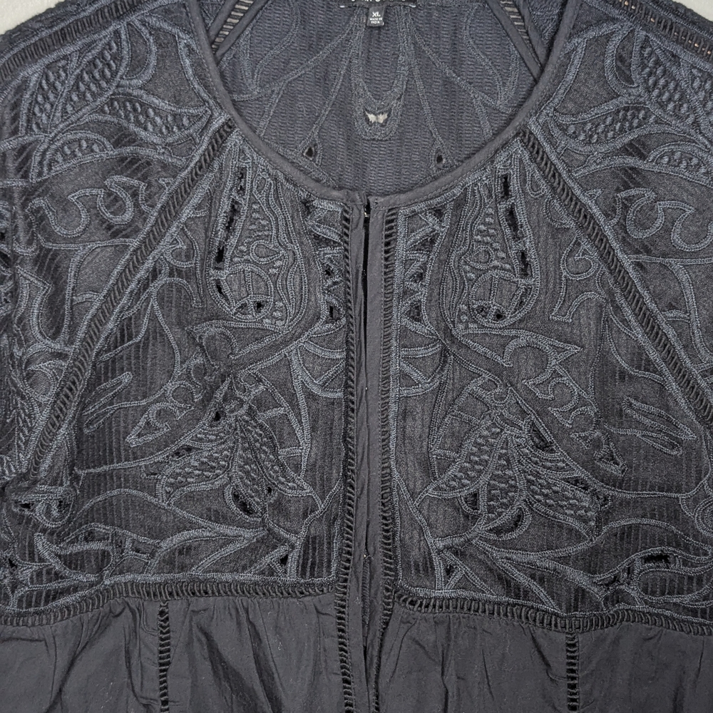 Lucky Brand Black Embroidered Boho Peplum Jacket w/ Hook Clasps Women’s XL - Picture 7 of 14